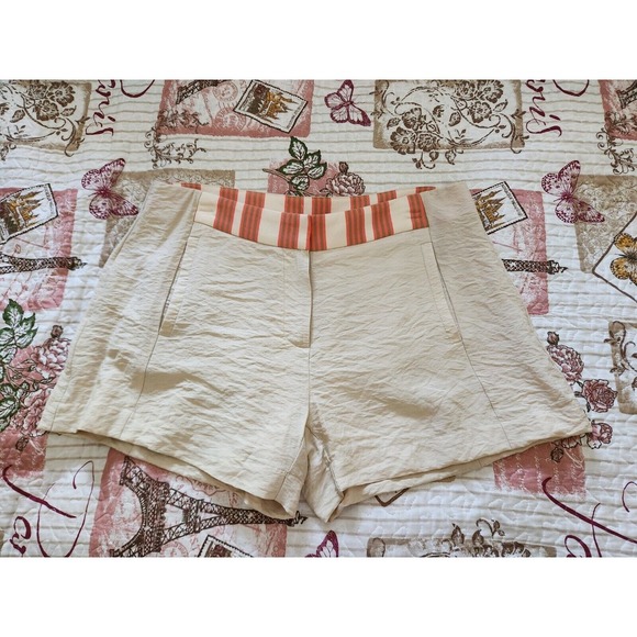 Mystree Women's Rayon Blend Chino Shorts Beige and Orange with Pockets Size L - Picture 1 of 11